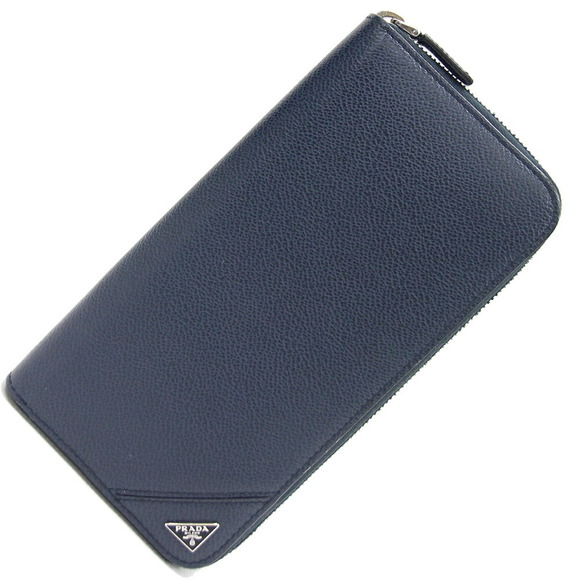 Prada Blue triangle Wallet long Navy logo leather - Picture 1 of 7